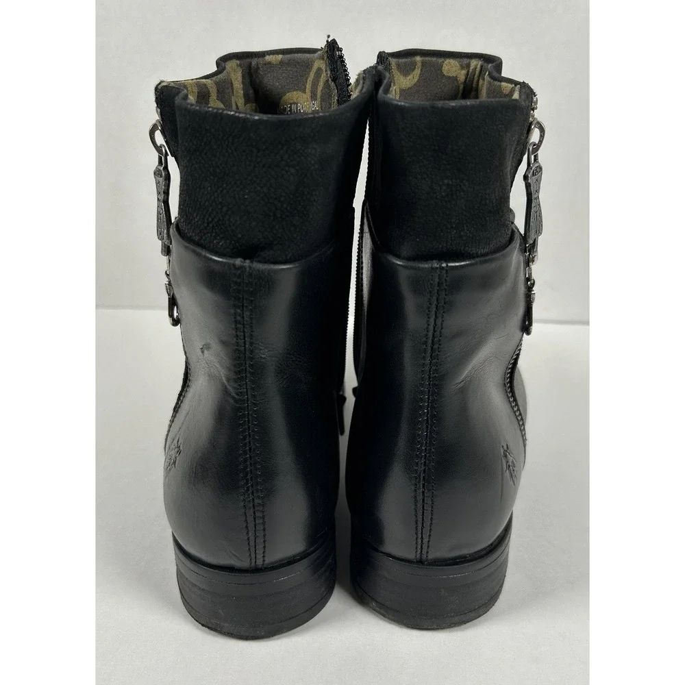 Fly London Black Leather Zippered Ankle Boots Women's Size 42 /10.5